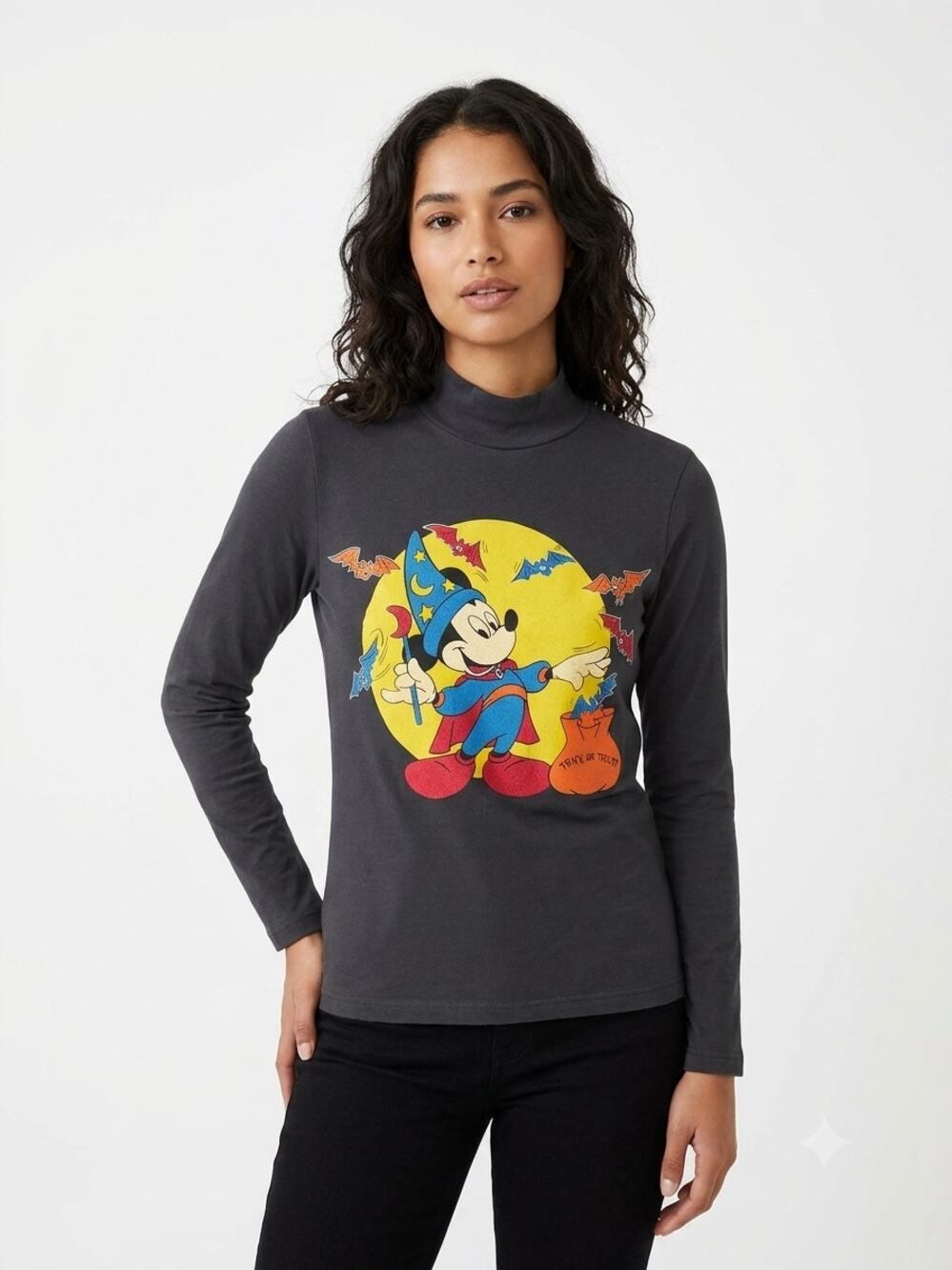 VTG Mickey Unlimited T-Shirt Womens 1X Black Halloween Sorcerer Mickey Graphic